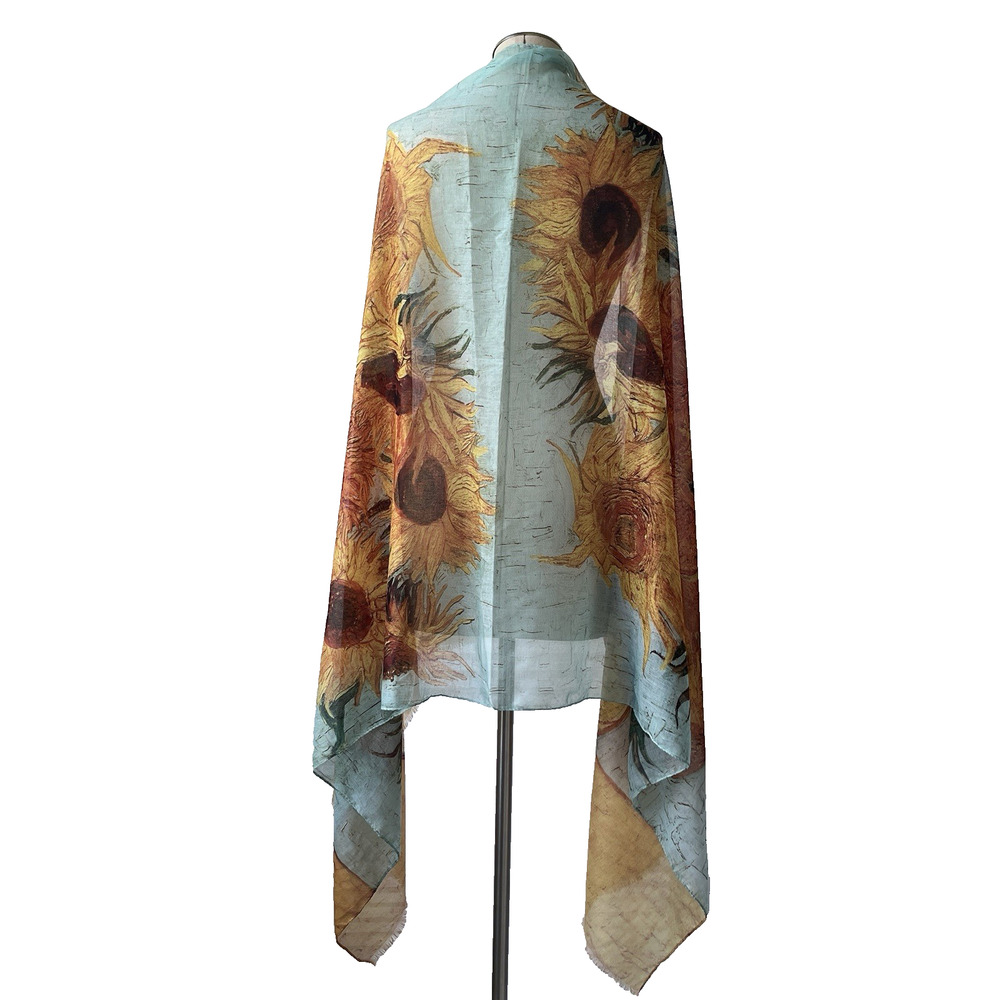 Unbranded Cotton Blend Scarf Wrap Vincent floral Painting Print, summer, casual.